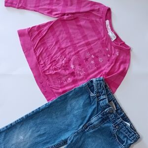 Girls' Pink Long Sleeve and Blue Jeans Set